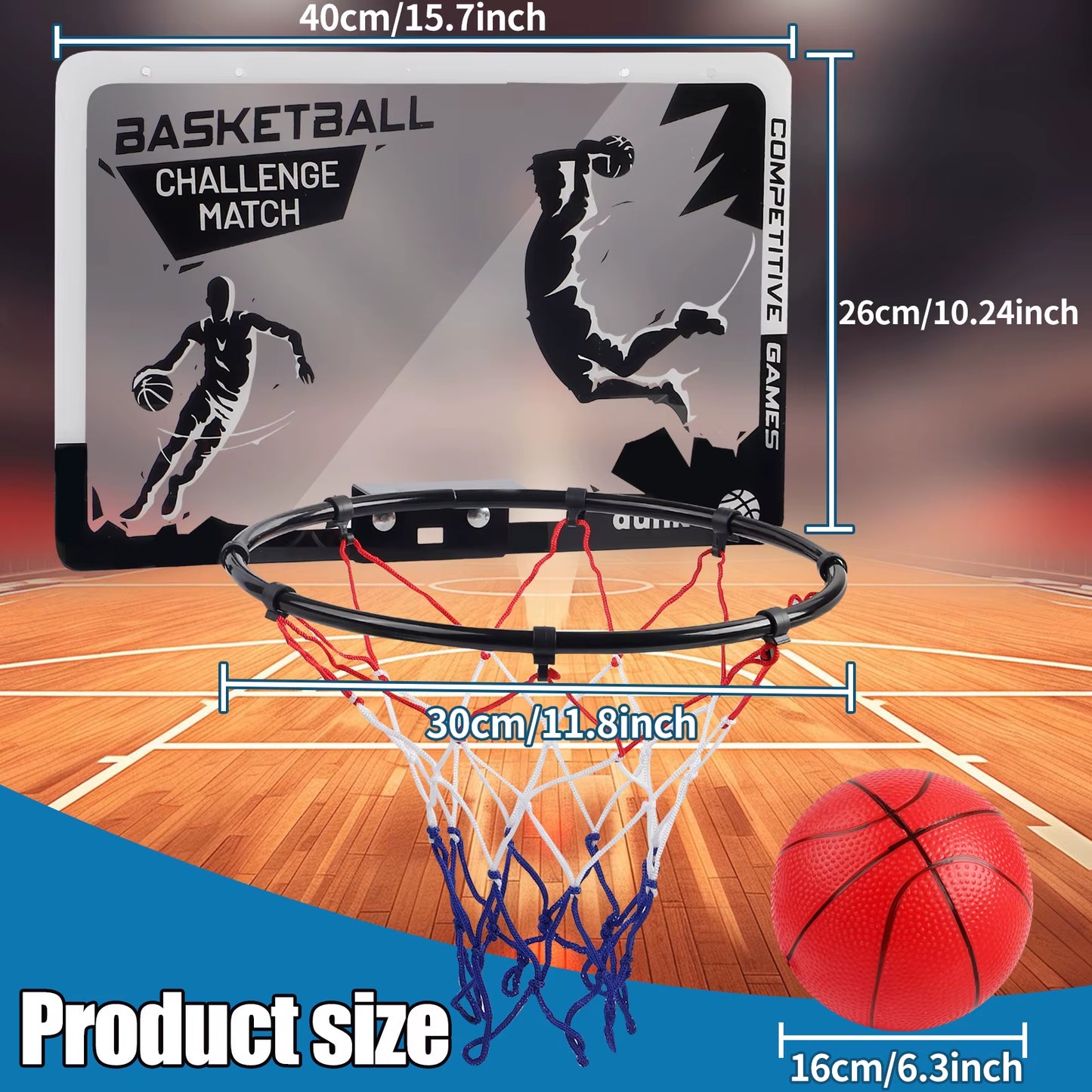 Metal Basketball Rim, Mini Basketball Hoop, Indoor Basketball Backboard for Boys/Girls, Christmas/Halloween/Thanksgiving/Easter