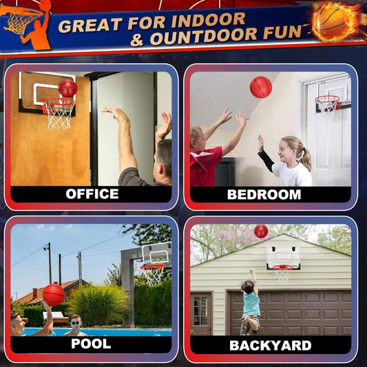 Mini Basketball Hoop for Kids Adults, over the Door Basketball Hoop with 4 Replacement Balls, Indoor Pro Basketball Hoop