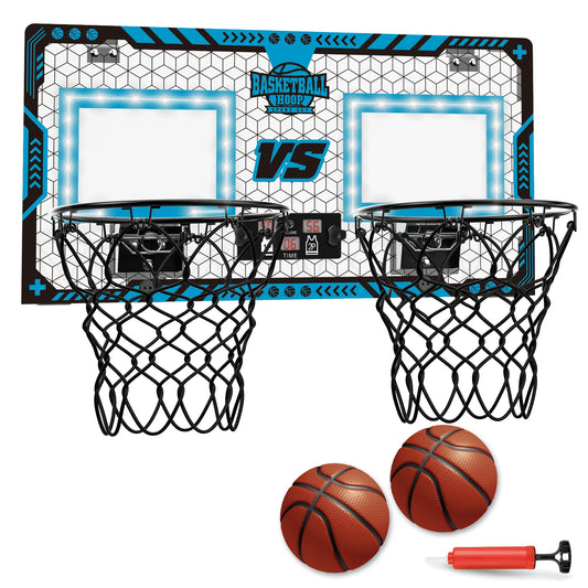 2 Player Basketball Hoop for Kids, Dual Shot over the Door Basketball Hoop Indoor with Electronic Scoreboard, Boys Toys Mini Basketball Hoop with 2 Balls
