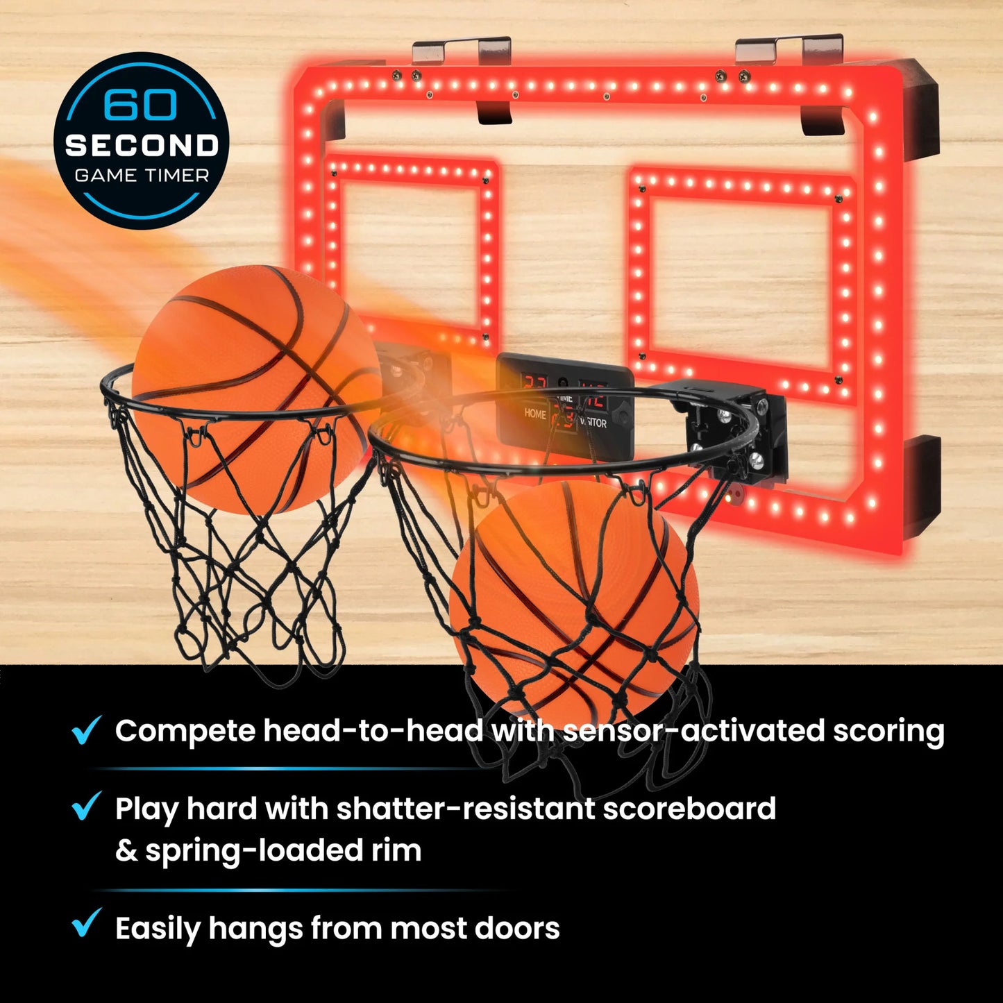 Over-The-Door Basketball Dual Hoop, Indoor Sports Game, Plastic, for All Ages, by