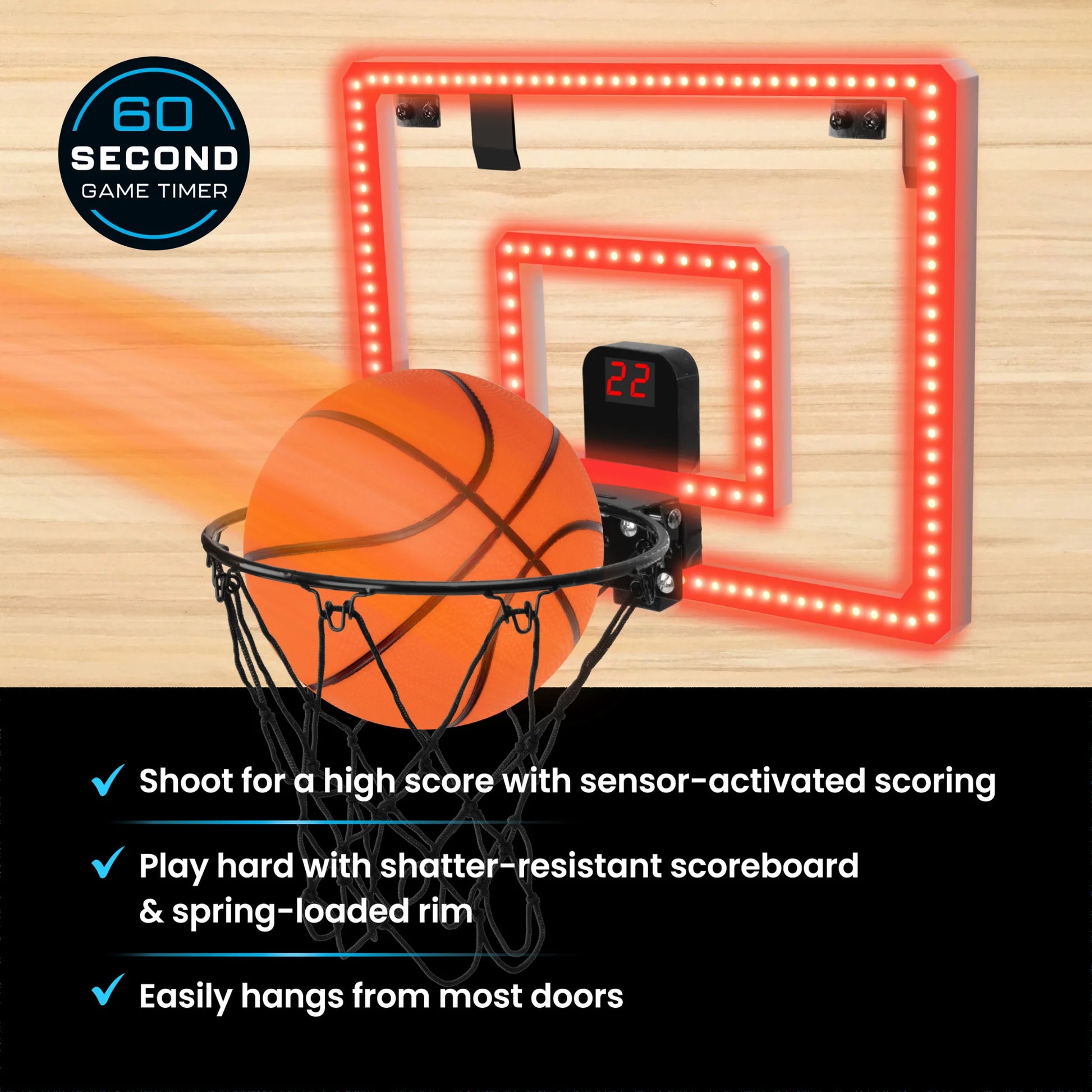 Over-The-Door Basketball Hoop, Indoor Sports Game, Battery-Powered, for All Ages, by