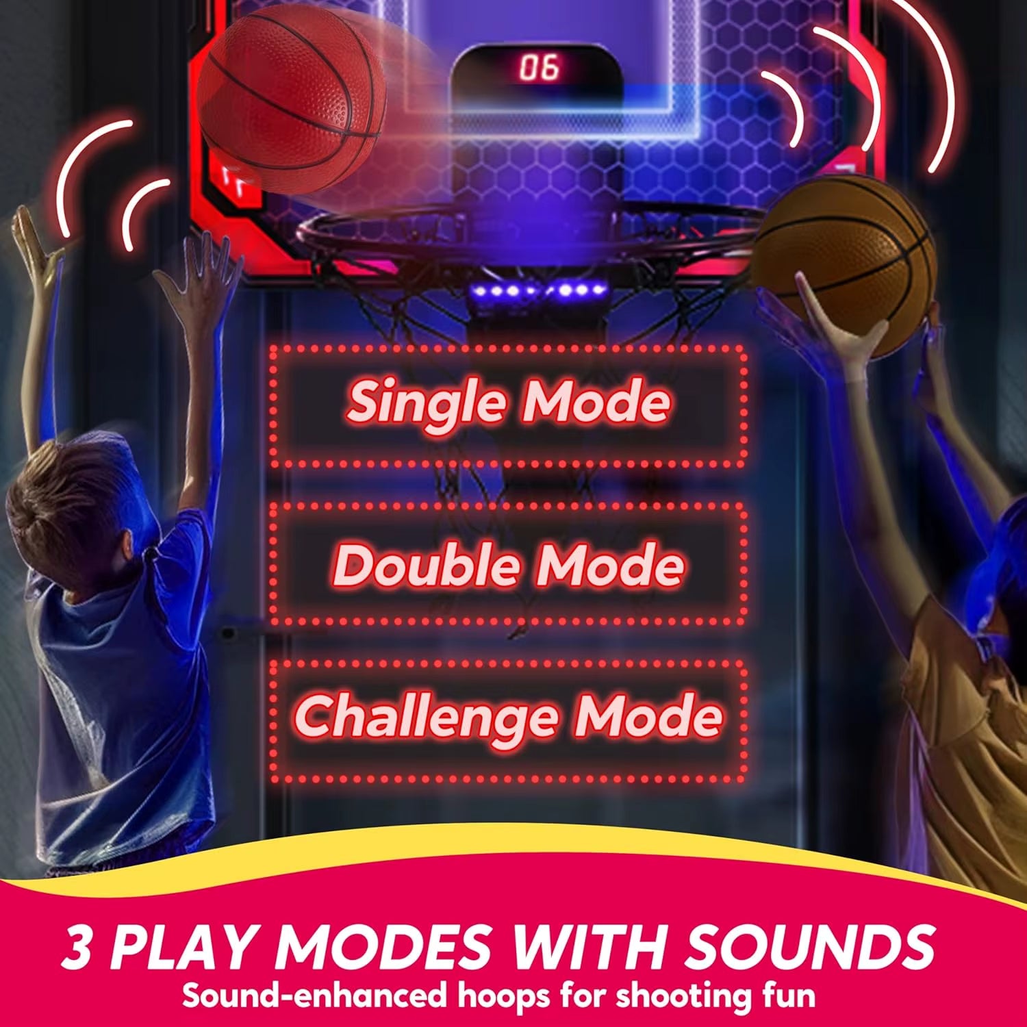Mini Indoor Basketball Hoop Light up over the Door Basket Ball Hoop for Kids Toys Birthday Gifts with Scoreboard & 4 Balls